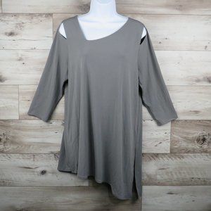 Alfani* Women's 3/4 Sleeve Asymmetrical‎ Neckline/Hem Cutout Shoulders Blouse~ L